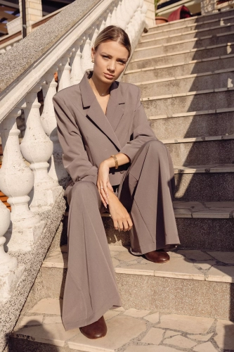 Eleganckie spodnie czekoladowe wide leg wysoki stan do pracy