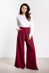 Eleganckie spodnie burgundowe wide leg wysoki stan do pracy