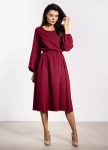 Elegancka sukienka damska burgundowa midi, elegancka klasyczna stylizacja do pracy