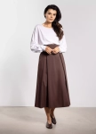 Elegancka spódnica damska chocolate brown midi, rozkloszowany krój