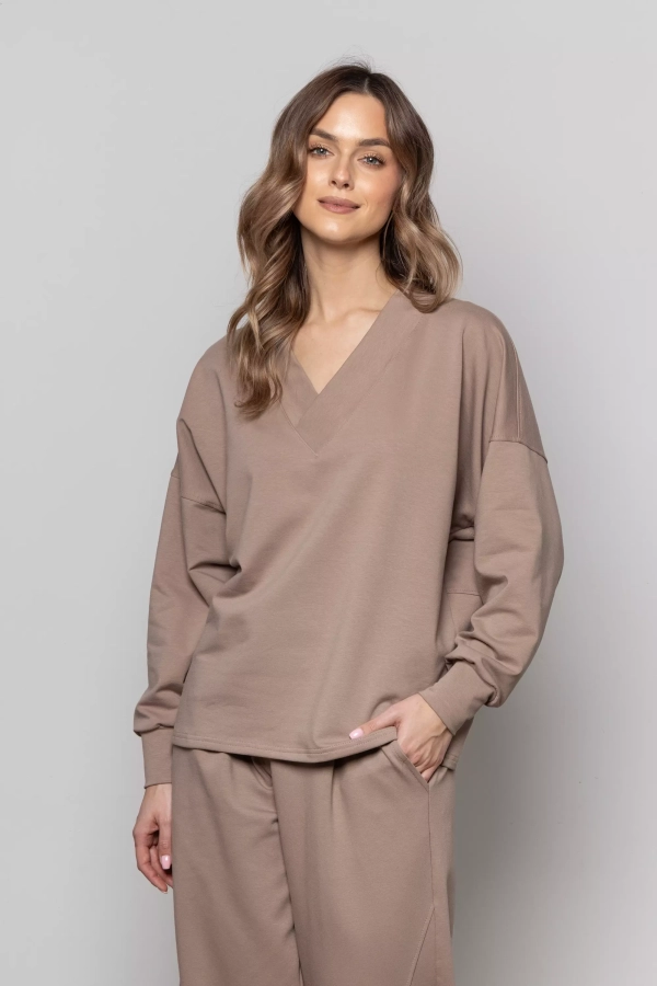 Luźna bluza damska z dekoltem w serek