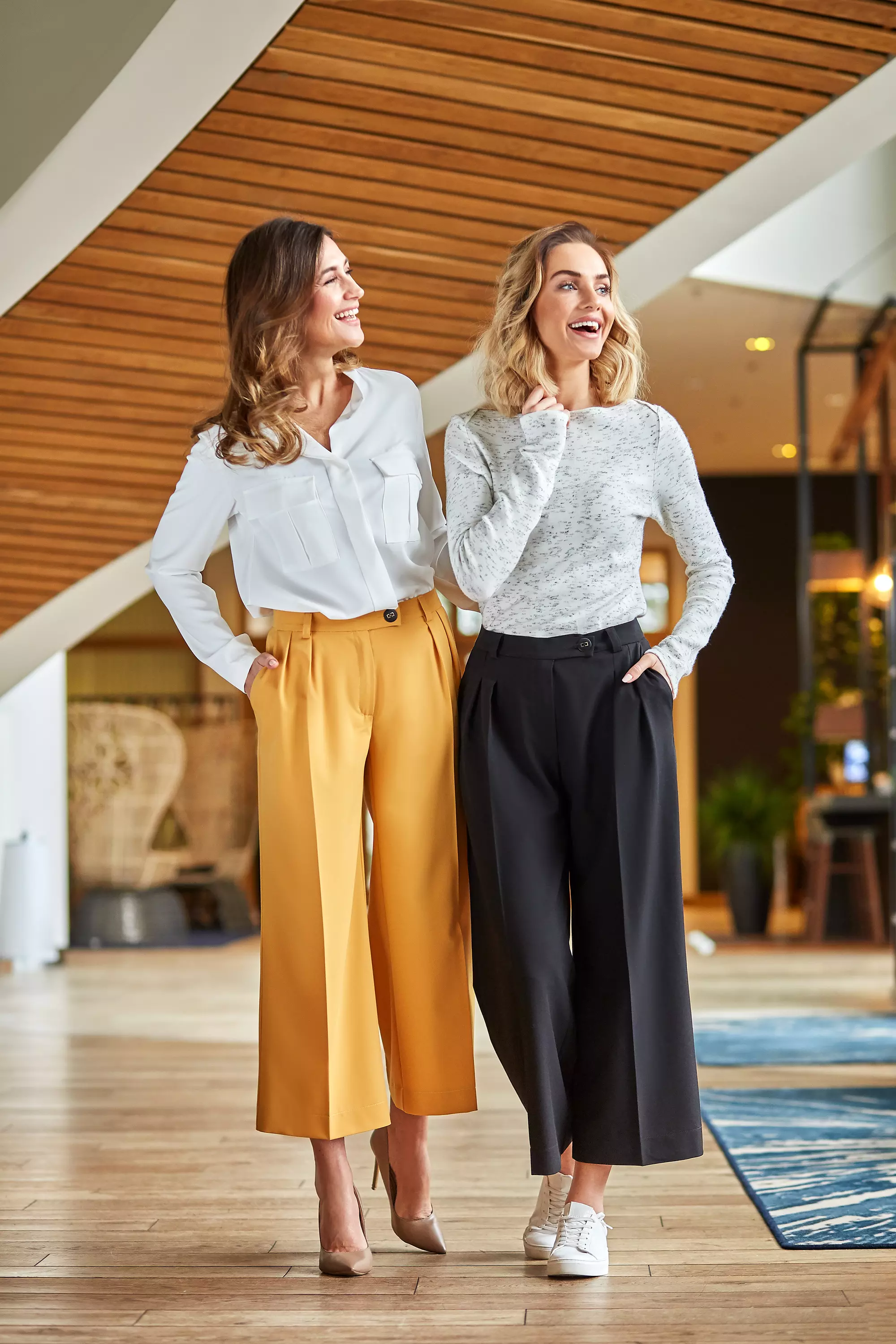 Eleganckie spodnie culottes z kantem w stylizacji nauczycielki